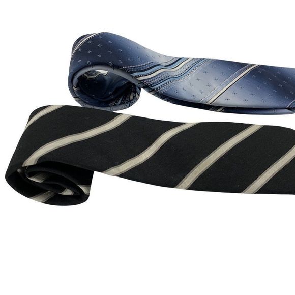 Lot of 2 Mens Ties Brownstone Black Stripe Silk Silverwoods Oleg Cassini 0632 - Picture 4 of 10